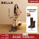 周雨彤同款 百丽女靴周游世界复古美拉德西部靴加绒雪地靴短筒靴