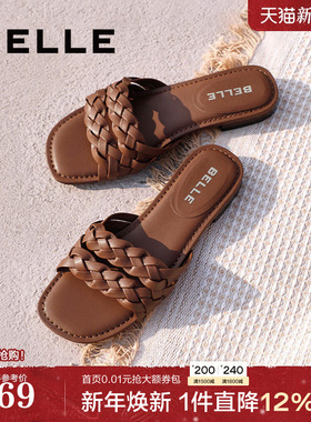 百丽女鞋子幸运结编织平底拖鞋可外穿2025新款度假风凉拖D6V1DBT5