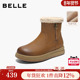 百丽厚底翻毛雪地靴女靴高帮毛毛勃肯鞋 保暖东北短靴棉鞋 E5L1DDD5