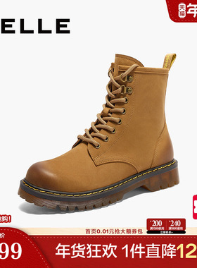 百丽厚底大黄靴女靴子冬季新款户外工装短靴英伦风马丁靴BCX62DZ4