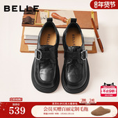 女2026春季 新款 黑色小皮鞋 百丽复古厚底方扣乐福鞋 单鞋 F1E1DAM6