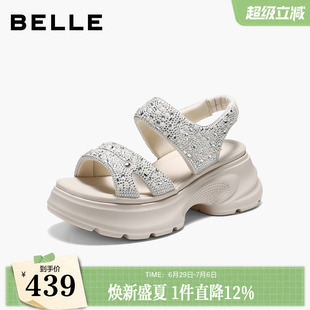 百丽闪钻运动凉鞋子26夏季新款厚底增高沙滩凉鞋女B3122BL6