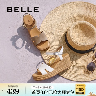 波西米亚海滩厚底凉鞋 新款 子B2487BL5 2025夏季 百丽坡跟休闲凉鞋
