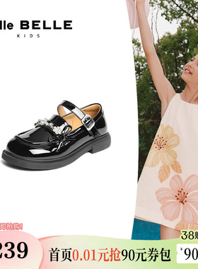 百丽童鞋一字带玛丽珍鞋女童新款公主黑色小皮单鞋子B0068C85