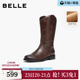 新款 冬季 牛皮中筒瘦瘦靴子3QFD1DS5 西部靴女鞋 百丽真皮加绒时装