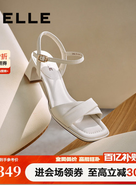 百丽高跟一字带凉拖鞋女夏季新款法式羊皮不累脚高跟鞋子D6L1DBL5