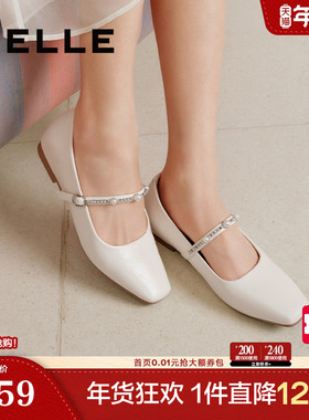 百丽复古法式一字带玛丽珍鞋女新款小方头浅口单鞋子D8F1DAQ5