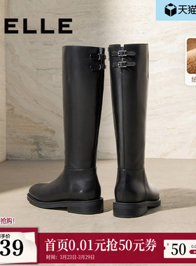 百丽双子星高长骑士靴女鞋冬季新款加绒真皮显瘦瘦长筒靴子E4G1