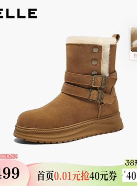 百丽复古厚底雪地靴女冬季新款保暖毛毛棉鞋东北靴F3A1DDZ5