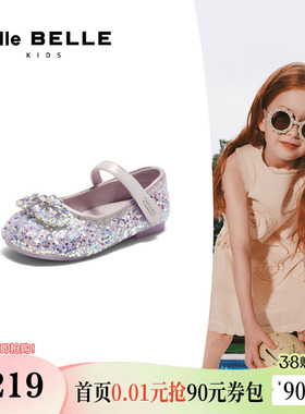 百丽童鞋水晶公主小皮鞋水钻玛丽珍新款儿童高跟鞋99902C85