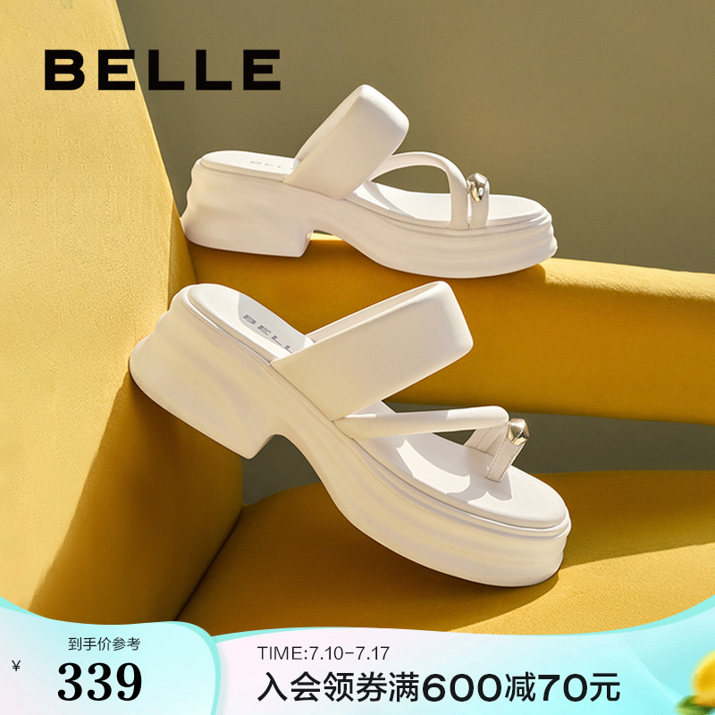 百丽女鞋子新款海边增高户外拖鞋厚底夹脚凉鞋女B1782BT4