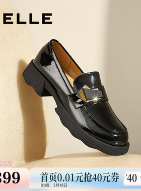 百丽女鞋子新款英伦风深口单鞋复古黑色小皮鞋乐福鞋B7X1DAA5预