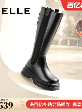 百丽厚底高长骑士靴女冬季新款显瘦切尔西靴加绒长筒靴子3NV70DG4