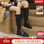 百丽高长骑士靴女冬季 新款 加绒真皮显瘦瘦长筒靴子3QFB8DG5