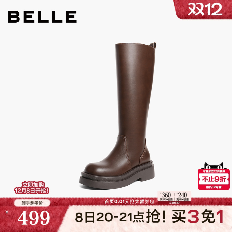 百丽厚底高长骑士弹力靴女2025冬季新款显瘦长筒靴子B2916DG5