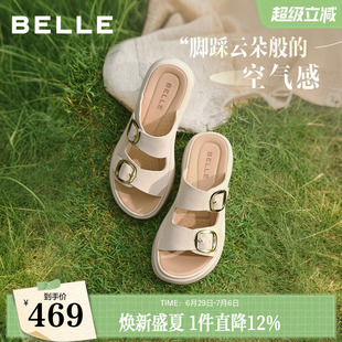 百丽休闲凉鞋女2026夏季新款软底鞋送妈妈拖鞋子真皮外穿F5T1DBT6