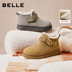 百丽复古皮带扣雪地靴女2025冬新商场同款 厚底加保暖短靴