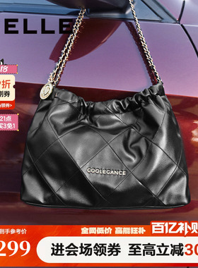 百丽包包女新款托特通勤小香风垃圾袋流浪包红色新娘婚包X6603A