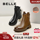 百丽女靴冬季新款瘦瘦短靴加绒时装靴超软羊皮切尔西靴B7E1DDD5