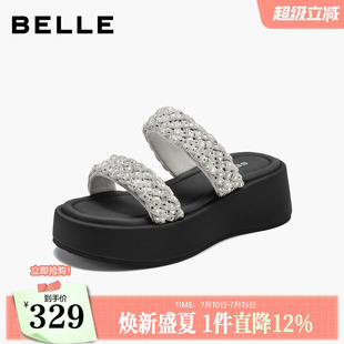百丽闪耀星河拖沙滩休闲拖鞋女2026新款厚底增高外穿拖鞋B3275BT6
