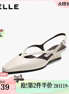 百丽羊皮后空包头凉鞋女士2026夏季新款坡跟高跟通勤凉鞋3JZ35CH6