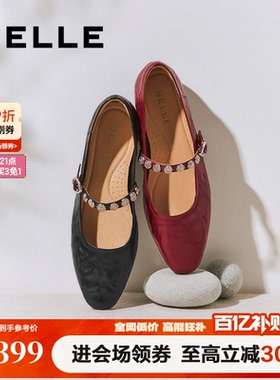 百丽圆舞曲羊皮红色玛丽珍鞋女新款复古软底浅口单婚鞋D9V1DCQ5