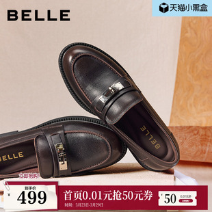 单鞋 真皮黑色小皮鞋 B2973AA6预 女2026新款 百丽复古学院复古乐福鞋