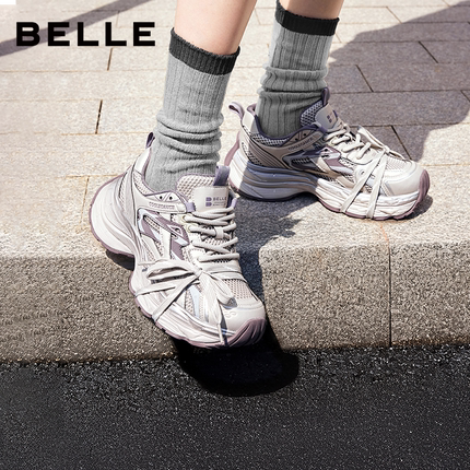 百丽女鞋子厚底银色老爹鞋秋季新款增高运动休闲鞋E7G1DCM5