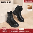 百丽复古时装 加绒显瘦厚底粗高跟短靴子E5S1DDD5 超软羊皮靴新款