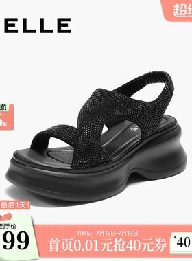 百丽厚底水钻法式休闲运动凉鞋夏季新款增高鞋子E2W1DBL5
