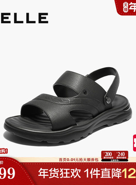 百丽男鞋休闲两穿凉拖鞋25夏新商场同款真牛皮沙滩爸爸鞋8RH01BL5