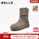 百丽复古堆堆西部休闲靴女冬季 新款 雪地靴加绒牛仔短靴B2826DZ5
