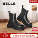 百丽切尔西靴女靴冬季 保暖英伦风厚底短靴加绒烟筒靴子X2G2DDD3