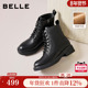 百丽女靴子英伦风马丁靴冬季 新款 真皮显瘦加绒厚底短靴E8M2DDZ5