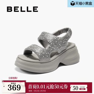 增高鞋 休闲运动凉鞋 子B2727BL5 女士厚底水钻法式 百丽休闲凉鞋