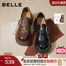 深口单鞋 真皮黑色小皮鞋 F2M1DAM6 女春新款 百丽复古厚底乐福JK鞋