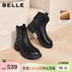 百丽复古时装 加绒显瘦厚底粗高跟短靴子E5S1DDD5 超软羊皮靴新款