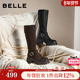 百丽复古高长弹力骑士靴女冬季 新款 粗跟显瘦长筒靴子E5H1DDG5