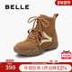 百丽女靴子复古马丁靴西部靴新款 拳击靴高帮休闲短靴B2835DD5