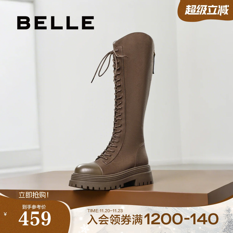 百丽女靴子厚底高长靴冬新款显瘦瘦靴弹力靴加绒长筒靴B2241DG4