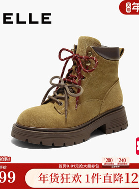 百丽靴子女厚底大黄工装马丁靴冬新休闲西部短靴E4W2DDD5