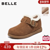 百丽女靴毛毛勃肯乐福鞋 雪地靴E4Z1DDM5 加绒保暖棉鞋 冬季 新款