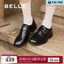 深口单鞋 黑色孟克小皮鞋 子E1F1DAM6预 新款 百丽时光旅人厚底乐福鞋