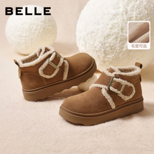百丽女靴子厚底绒绒毛边雪地靴勃肯鞋 短靴子
