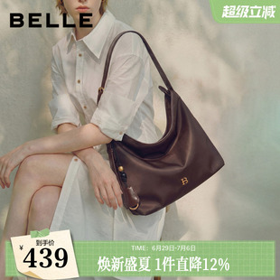 百丽女包2026新款时光植鞣大容量轻便hobo包单肩斜挎包托特包2067