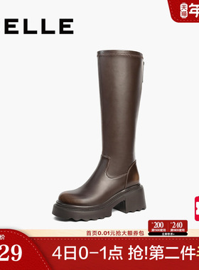 百丽女靴子显瘦弹力靴女新款冬季长筒靴厚底高长靴B2389DG4