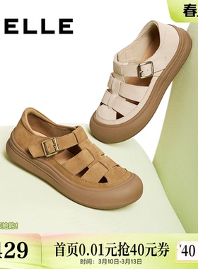 百丽透气罗马凉鞋女夏季新款包头厚底猪笼妈妈单鞋子D6T1DBK5