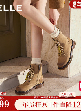 百丽复古绒面英伦风马丁靴子新款女款牛津底休闲短靴BCX64DZ5