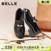 深口单鞋 百丽复古平底乐福鞋 黑色小皮鞋 新款 子F2G1DAA6 女2026春季