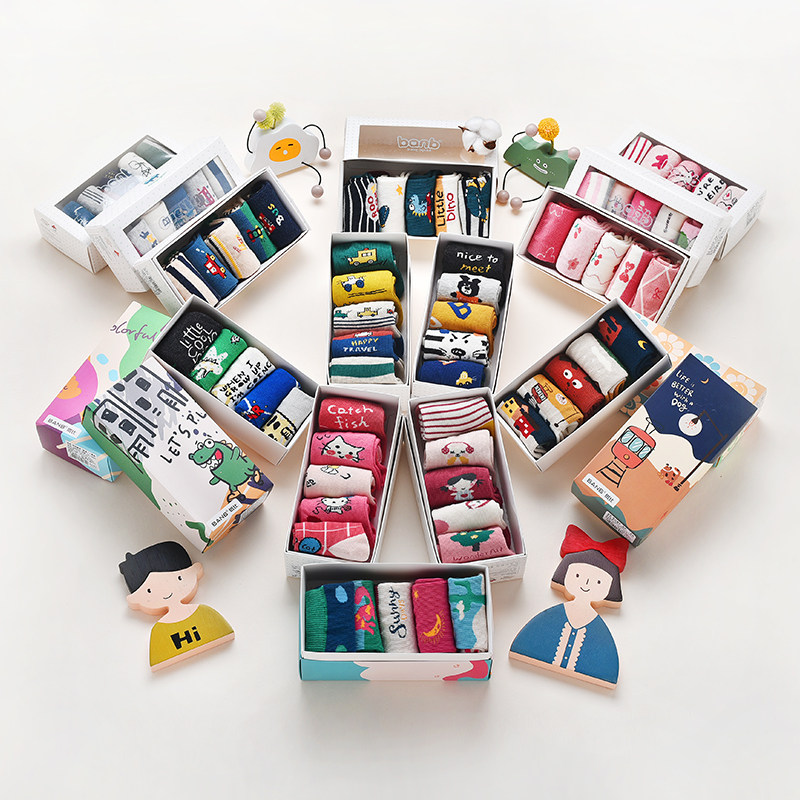 正品秋冬新品友邦斑比儿童加厚棉袜男童女童袜五双礼盒装